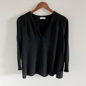 ba&sh Leo Smocked Blouse Shirt Top 2 / US 6 Black
